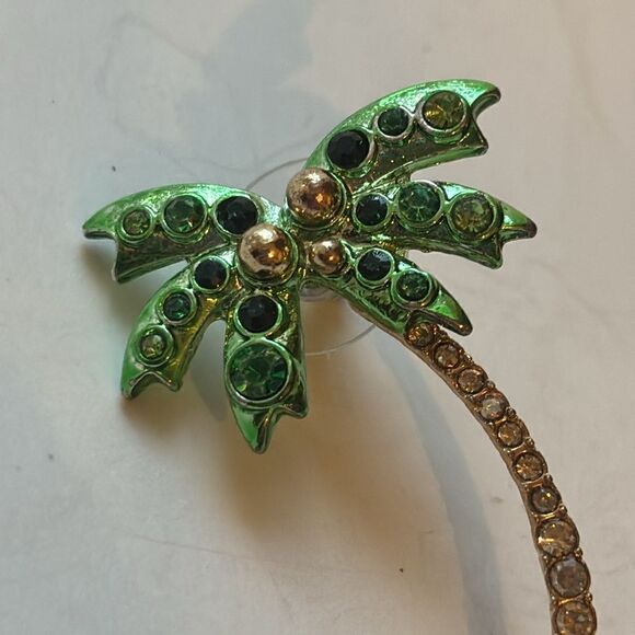 Sugarfix Green and gold tone palm tree rhinestone dangle statement earrings - Picture 2 of 9